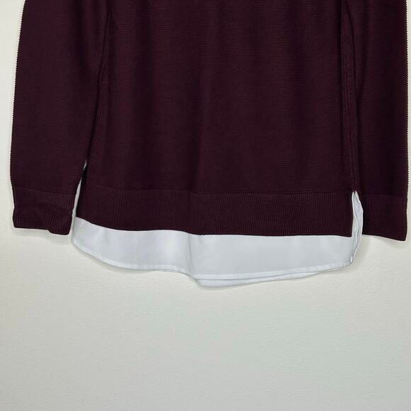 Hilary Radly Crew Neck long Sleeve Sweater With White Layered Hem Maroon Sz M - Picture 4 of 10